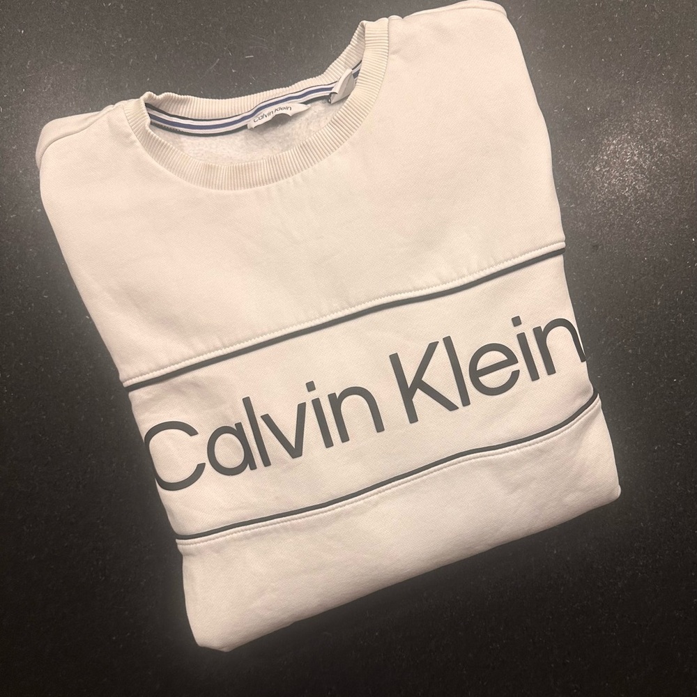 Calvin Klein Crewneck Sweatshirt, Neutral Streetwear, Large, 90s style